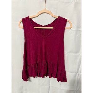 Living Doll Burgundy Peplum Tank Top | Boho Ruffle Hem | Size Medium